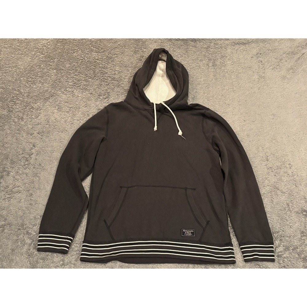 Abercrombie and Fitch Hoodie Mens Medium Gray Pullover Waffle Knit Hood